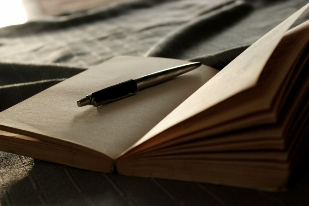 Carnet ouvert et stylo, univers créatif — écriture et création